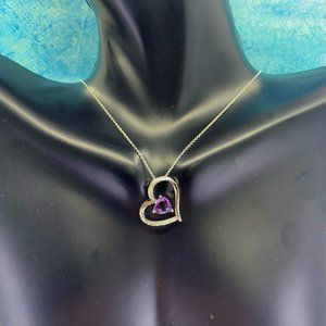 14K Gold Amethyst & Diamond Pendant